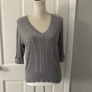 NWT white house black market V Neck 3/4 sleeve sweater Cashmere blend women's L